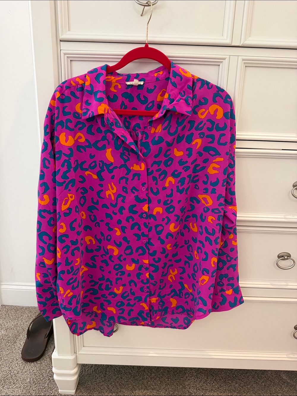 Vibrant Pink Animal-Print Button-Down Shirt